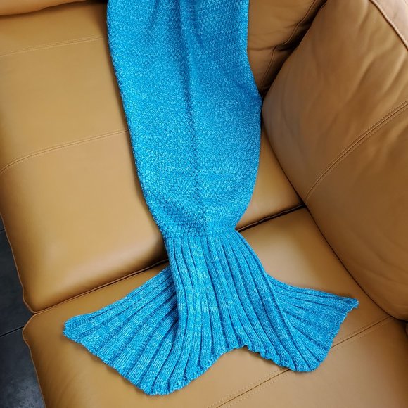 Adult Kids Girls Teal Mermaid Tail Crochet Sofa Blanket Soft Comfy Warm Wearable - Picture 4 of 11